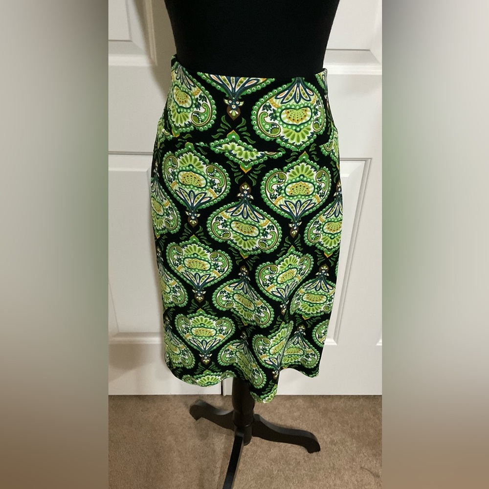 LuLaRoe A-Line Skirt with Green and Black Paisley